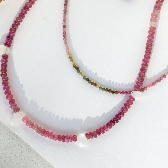 Pink Tourmaline & Moonstone Necklace Unique Handmade Necklace GORGEOUS & Unique - Picture 13 of 14